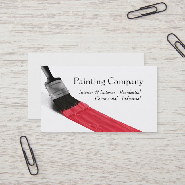 Painting Service Company Brush Red - Business Card (Front/Back In Situ)