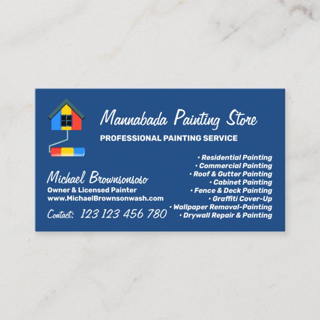 Painting Service Decor Modern Navy Business Card (Front)