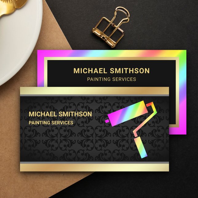Painting Service Gold Rainbow Paint Roller Painter Business Card (Creator Uploaded)