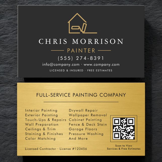 Painting Service Gold Roller QR Code Business Card (Creator Uploaded)