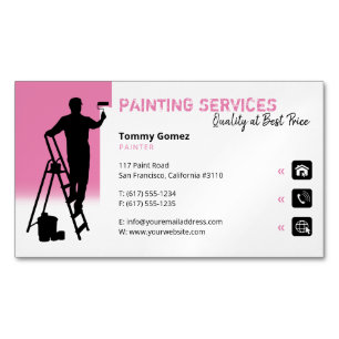 Painting Services   Painter at work pink Magnetic Business Card