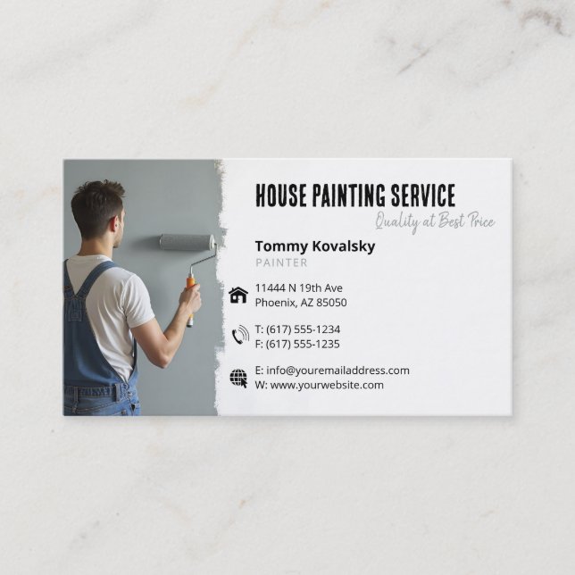 Painting Services | Painter at work Red Business Card (Front)