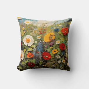 Painting Spring Meadow With Colorful Flowers Cushion