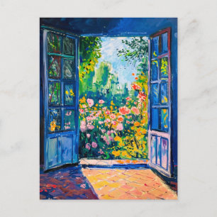 Painting Terrace View of flower garden Postcard