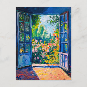 Painting Terrace View of flower garden Postcard