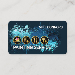 Painting Tools On Blue Paint Splatter Business Card