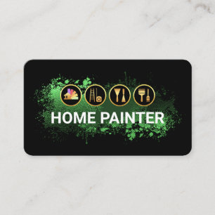 Painting Tools On Green Paint Splatter Business Card
