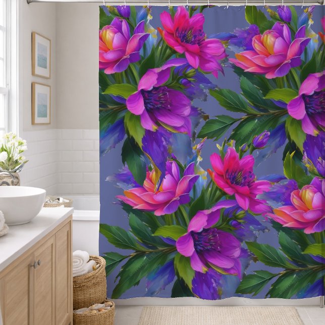 Painting Tropical Flowers Bright Colours Shower Curtain (Creator Uploaded)