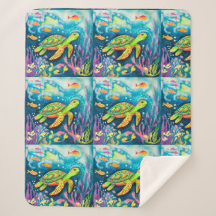 Painting Turtle Sherpa Blanket