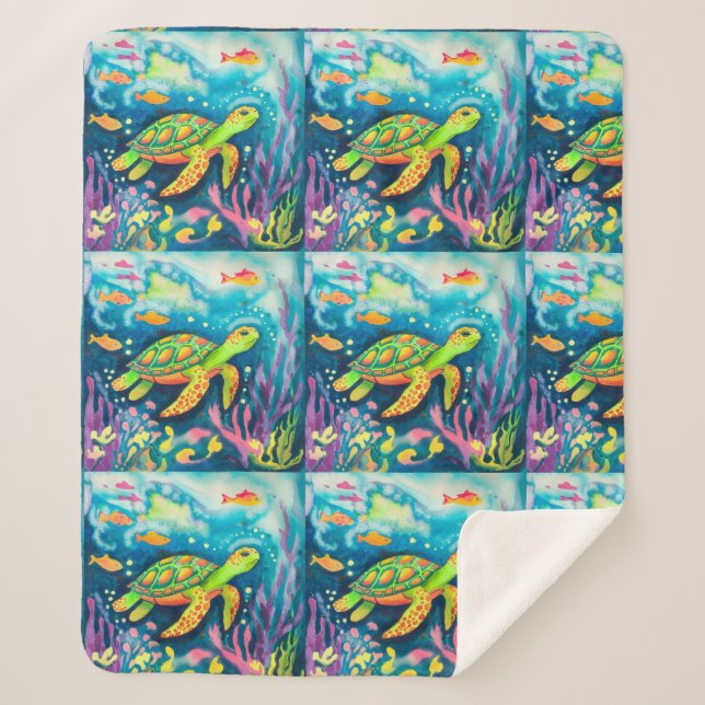 Painting Turtle Sherpa Blanket (Front)