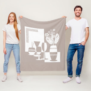 Painting vase with flowers and wine glasses light  fleece blanket