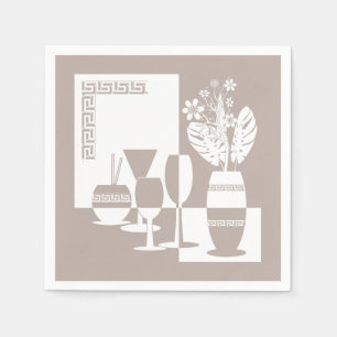 Painting vase with flowers and wine glasses light napkin