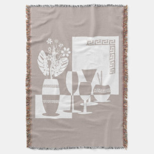 Painting vase with flowers and wine glasses light throw blanket