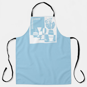 Painting vase with flowers and wine glasses sky bl apron