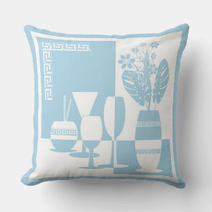 Painting vase with flowers and wine glasses sky bl cushion