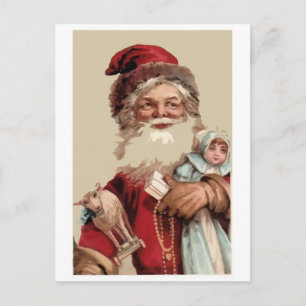 Painting vintage Santaclaus and toys Holiday Postcard