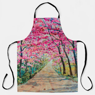 Painting watercolor landscape pink red colour Tunn Apron
