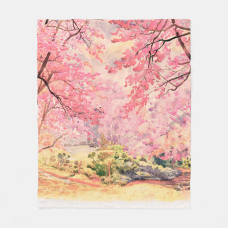 Painting watercolor landscape pink red flower of W Fleece Blanket