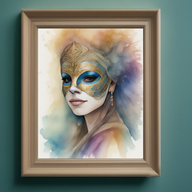 Painting Watercolor Woman Wearing Venetian Mask Poster (Creator Uploaded)
