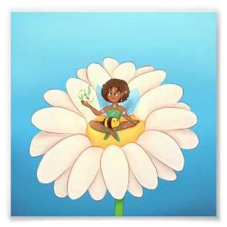 painting with fairy on top of a flower photo print