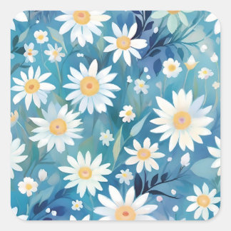Painting with white flowers square sticker