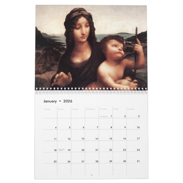 Paintings by Leonardo Da Vinci Calendar (Jan 2026)
