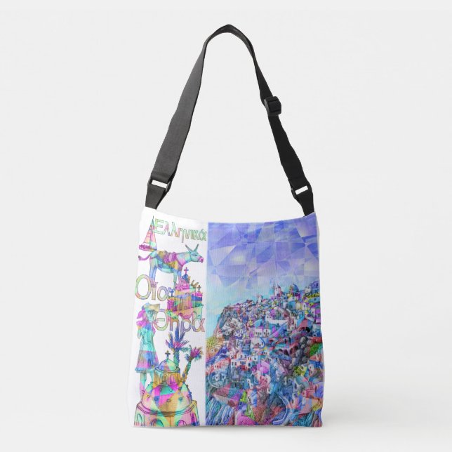 Paintings of Isle of Santorini in Greece Crossbody Bag (Front)