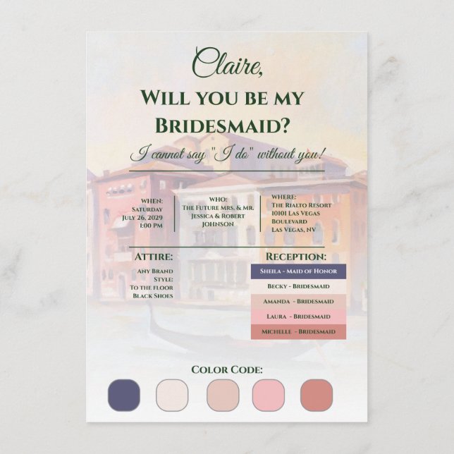 Paintings of Venice Bridesmaid Proposal Photo Card (Back)