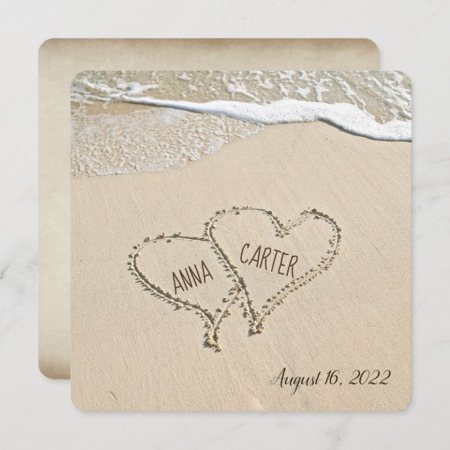 Pair of Beach Hearts Wedding Invite (Front/Back)