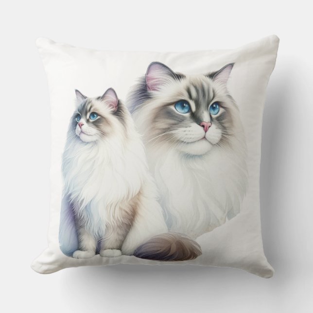 PAIR OF BEAUTIFUL FLUFFY RAGDOLL CATS CUSHION (Front)