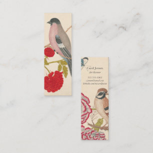 Pair of birds with roses and butterflies mini business card