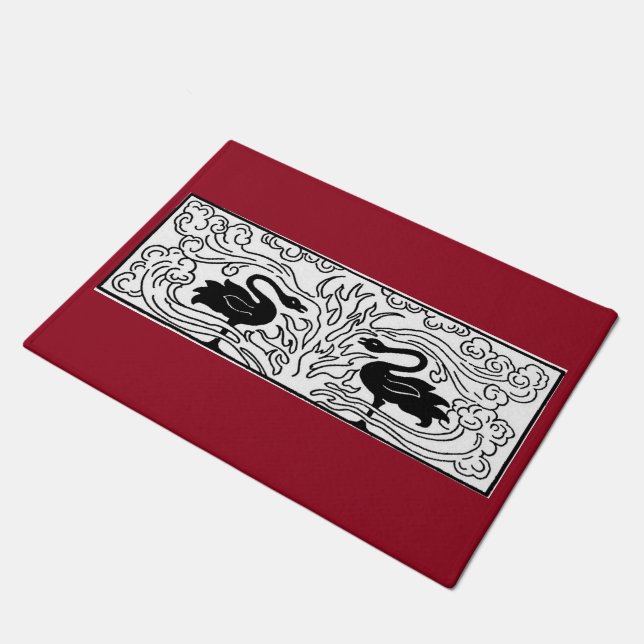 Pair of Black Swans - 1918 book illustration Doormat (Angled)
