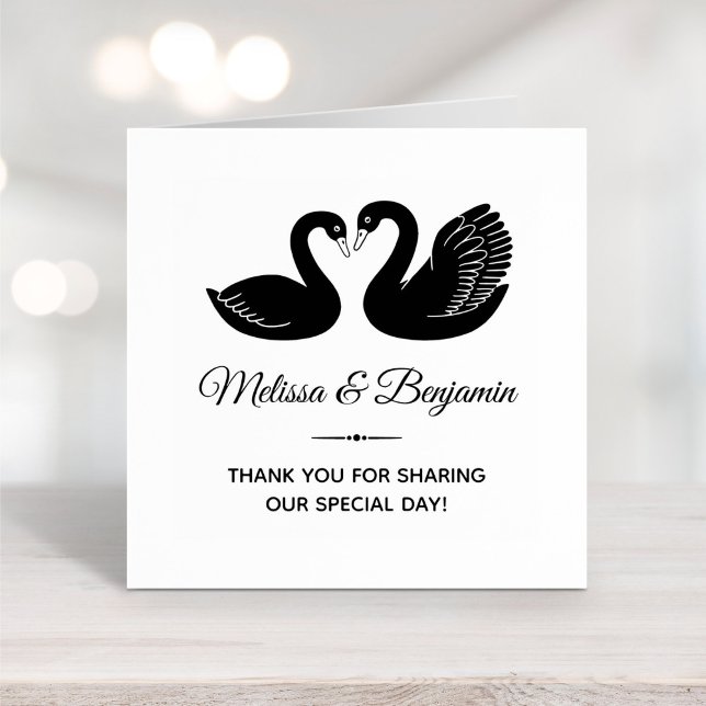 Pair of Black Swans Wedding Thank You Rubber Stamp (Creator Uploaded)
