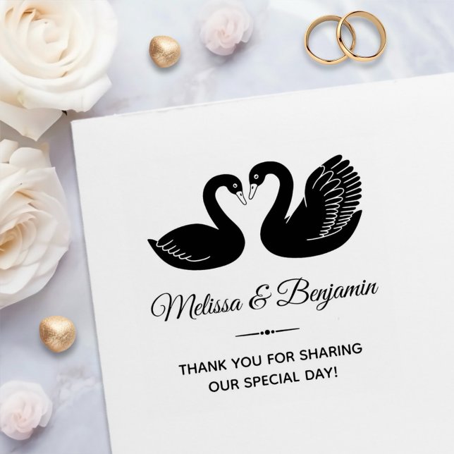 Pair of Black Swans Wedding Thank You Self-inking Stamp (Creator Uploaded)