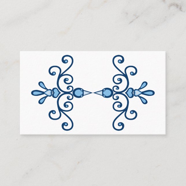 Pair of blue birds scroll art and blue border business card (Front)