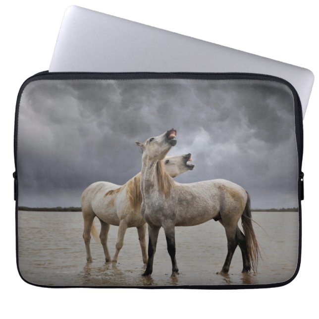 Pair of Camargue Horse Stallions, Southern France Laptop Sleeve (Front)