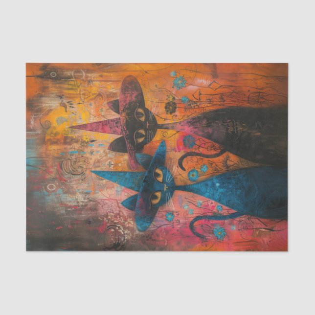 Pair of Cats Wearing Hats Tissue Paper (Front)