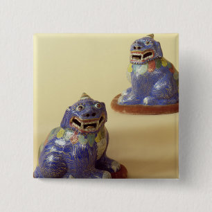 Pair of Chinese cloisonne dogs, 18th century 15 Cm Square Badge