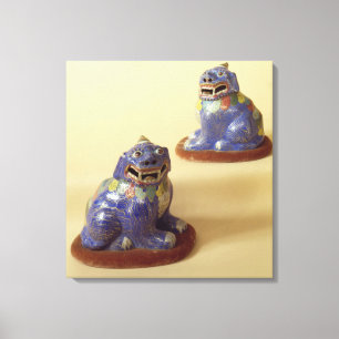 Pair of Chinese cloisonne dogs, 18th century Canvas Print