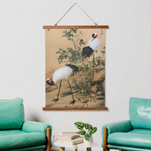 Pair of Cranes in the Shade of Flowers,Chinese Art Hanging Tapestry