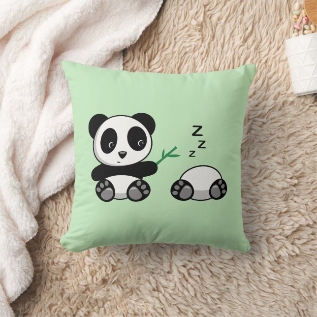 Pair of Cute Little Pandas on Green Cushion (Blanket)
