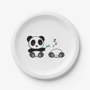 Pair of Cute Little Pandas Paper Plate