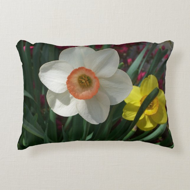 Pair of Daffodils Pink and Yellow Spring Flowers Decorative Cushion (Front)