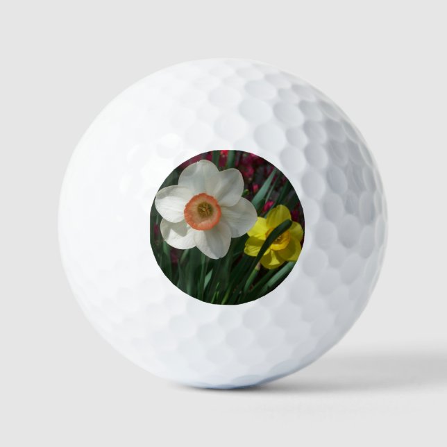 Pair of Daffodils Pink and Yellow Spring Flowers Golf Balls (Front)