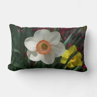 Pair of Daffodils Pink and Yellow Spring Flowers Lumbar Cushion