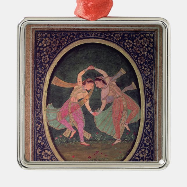 Pair of dancing girls performing a Kathak Metal Tree Decoration (Front)