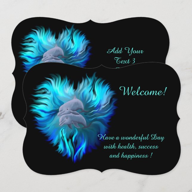 Pair of Dolphins , Add Your Text Invitation (Front/Back)