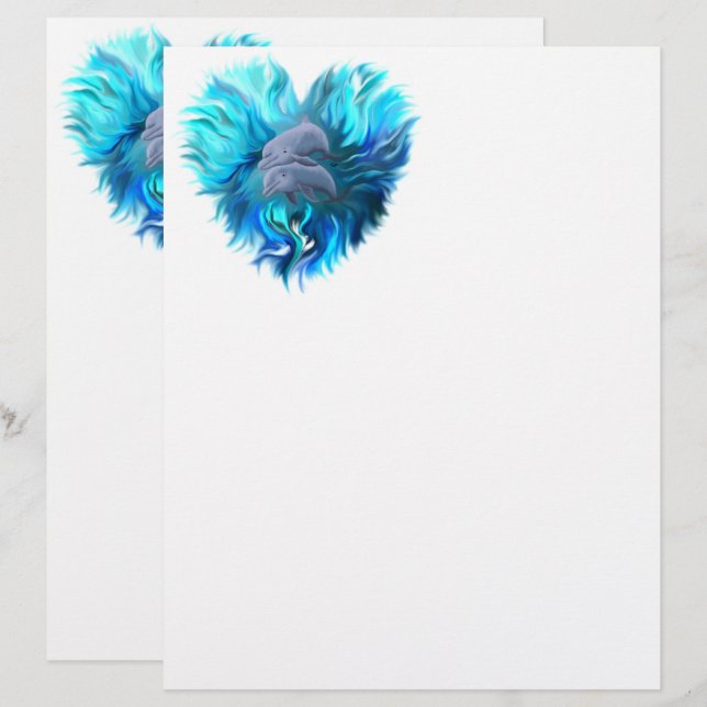 Pair of Dolphins Custom Letterhead (Front/Back)
