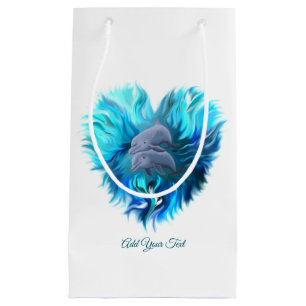 Pair of dolphins , Dolphin Heart , Add Your Text Small Gift Bag