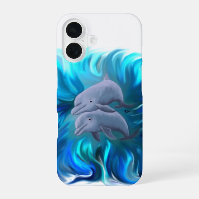 Pair of dolphins iPhone 16 case (Back)